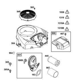 Blower Housing And Air Cleaner Group Diagram and Parts List for 40N877-0042-B5  Briggs and Stratton Engine